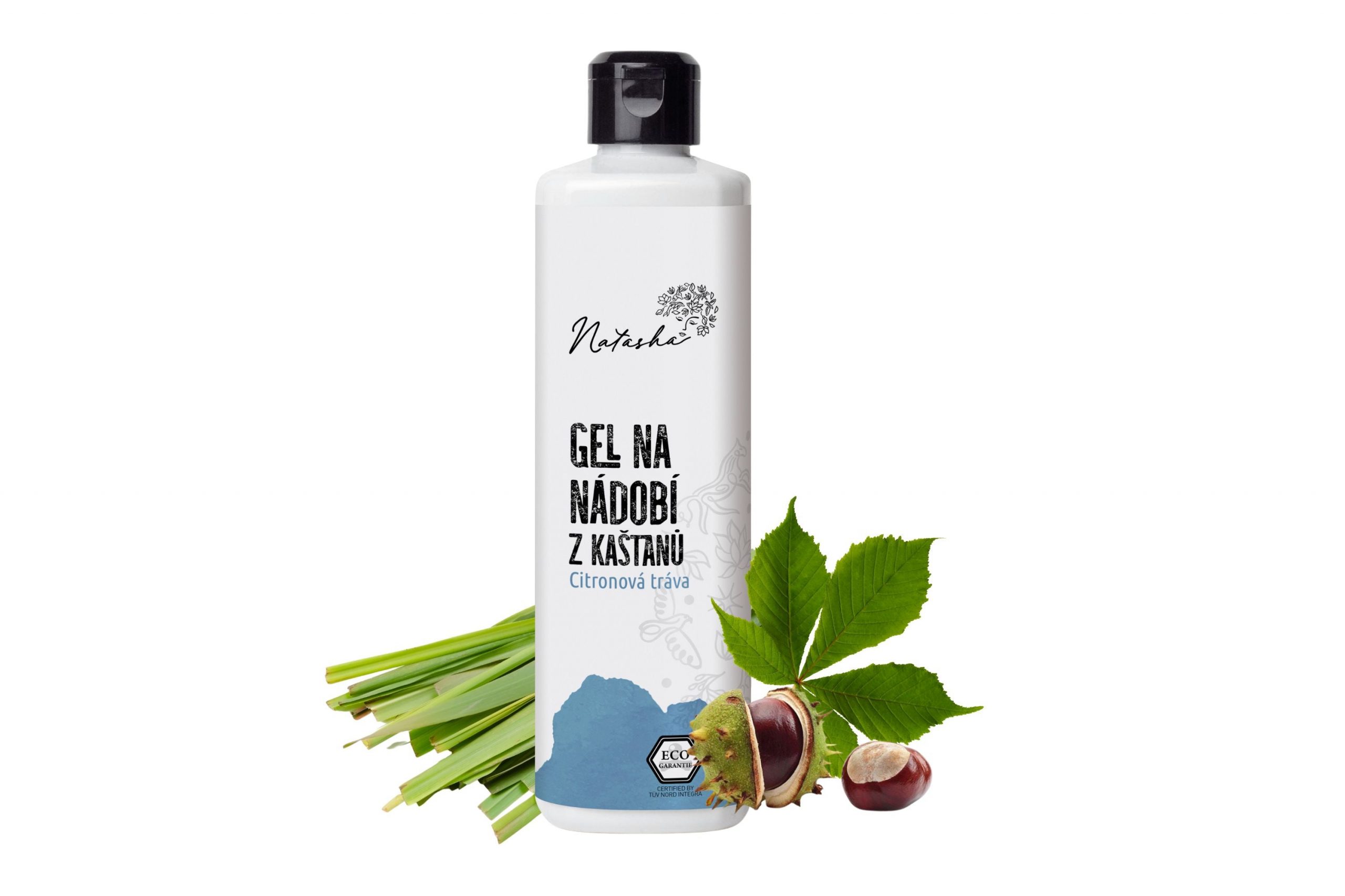 Natasha Gel na nádobí z kaštanů Citronová tráva - 500 ml - bojovník s mastnotou šetrný k pokožce