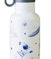 Bioloco Dětská nerezová termolahev s brčkem (350 ml) - Roboti a astronauti - udrží nápoj teplý 10 h / studený 24 h