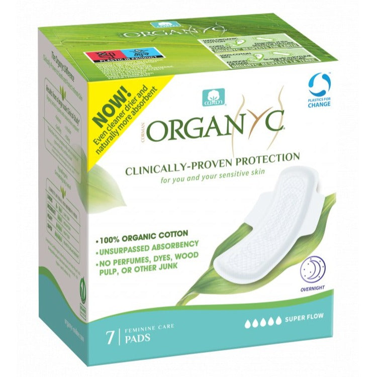 Organyc Noční vložky s křidélky extra silné prodloužené (7 ks) – z biobavlny Organyc Noční vložky s křidélky extra silné prodloužené (7 ks) - z biobavlny
