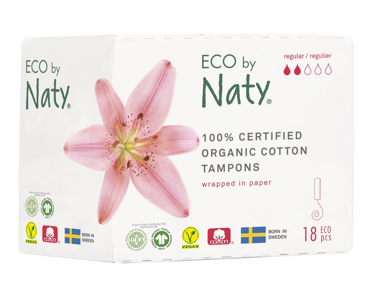 Naty Tampony Regular (18 ks) – 100% z biobavlny Naty Tampony Regular (18 ks) - 100% z biobavlny
