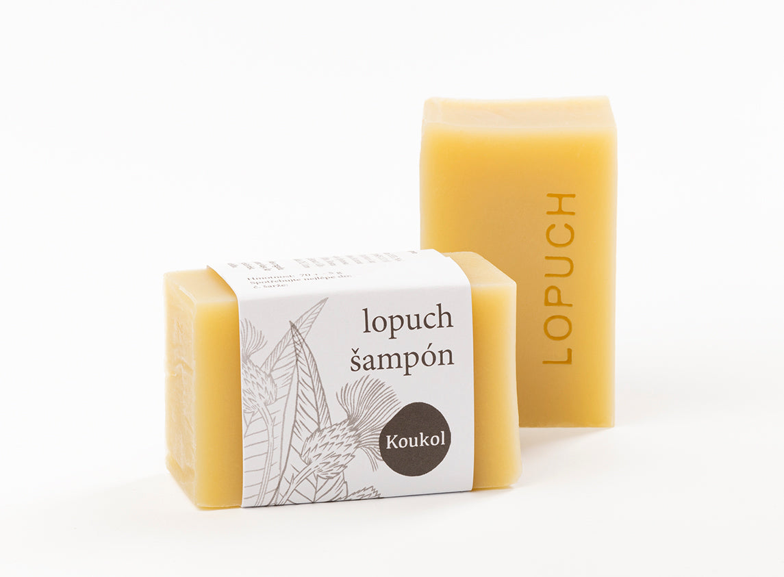 Mýdlárna Koukol Tuhý šampon proti lupům – Lopuch (70 g) – pomáhá s léčbou seborey Mýdlárna Koukol Tuhý šampon proti lupům - Lopuch (70 g) - pomáhá s léčbou seborey