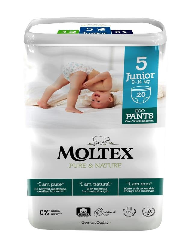 Moltex Natahovací plenkové kalhotky Pure & Nature – Junior 9-14 kg (20 ks) Moltex Natahovací plenkové kalhotky Pure & Nature - Junior 9-14 kg (20 ks)