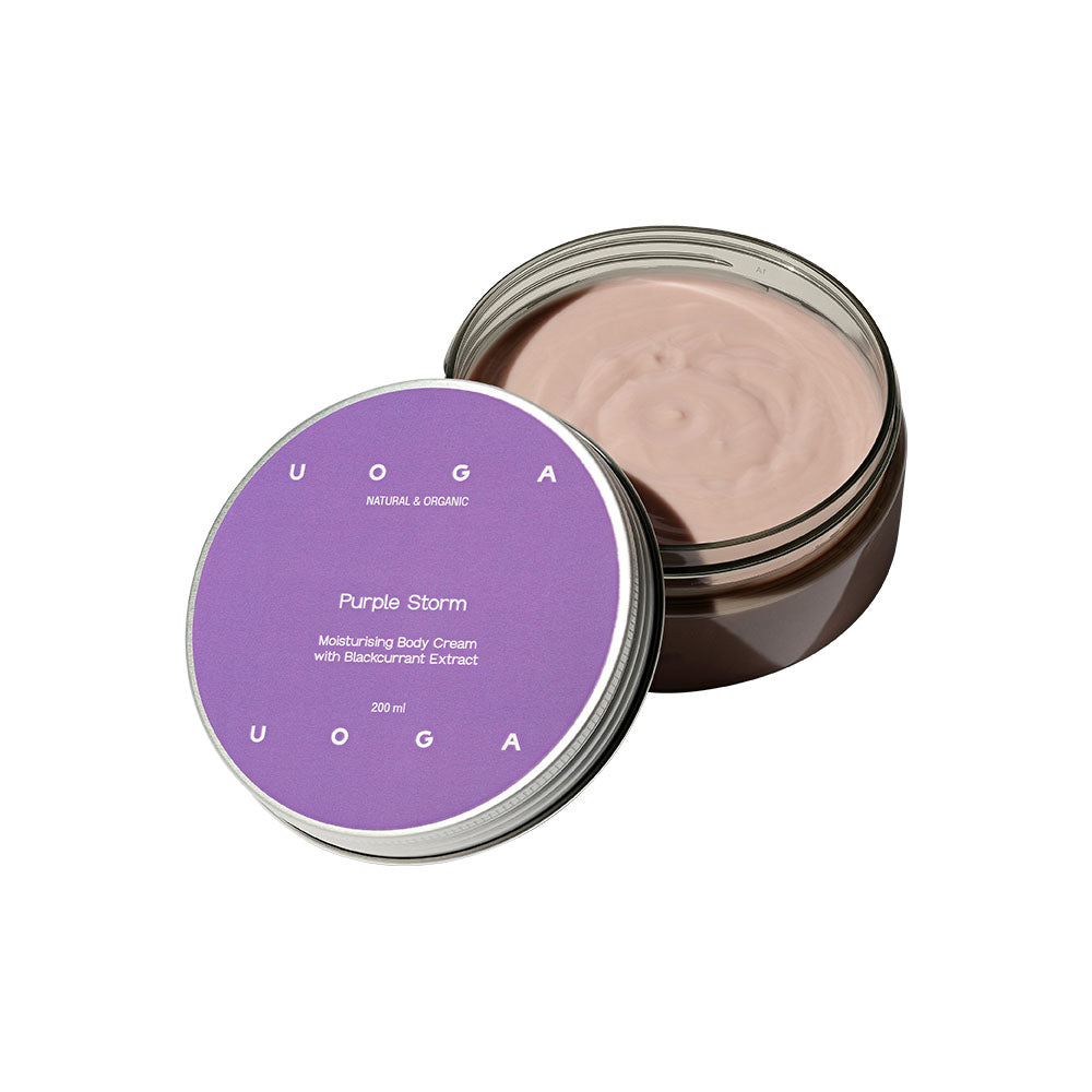 Uoga Uoga Hydratační tělový krém Purple Storm s černým rybízem (200 ml) – s mangovým máslem Uoga Uoga Hydratační tělový krém Purple Storm s černým rybízem (200 ml) - s mangovým máslem