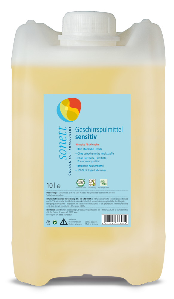 Sonett Prostředek na nádobí / Univerzální čistič Sensitive – 10 l Sonett Prostředek na nádobí / Univerzální čistič Sensitive - 10 l