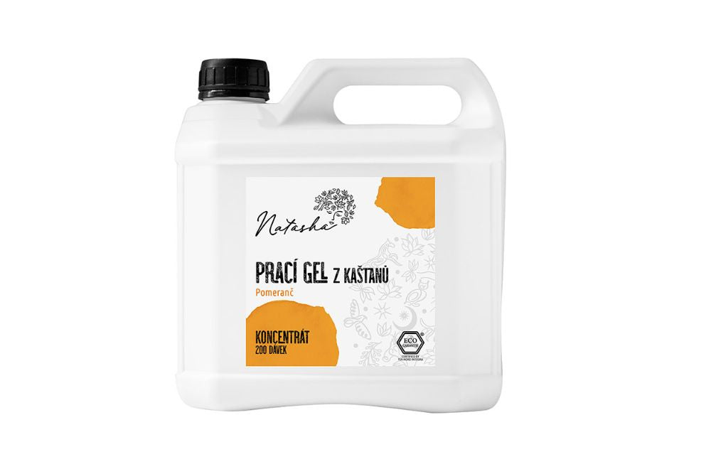 Natasha Prací gel z kaštanů Pomeranč – koncentrát – 3 l – 33 pracích dávek v 500 ml Natasha Prací gel z kaštanů Pomeranč - koncentrát - 3 l - 33 pracích dávek v 500 ml