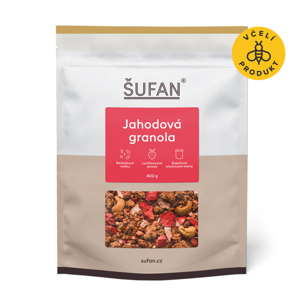 Šufan Granola jahodová (sáček 400 g) – bez lepku Šufan Granola jahodová (sáček 400 g) - bez lepku