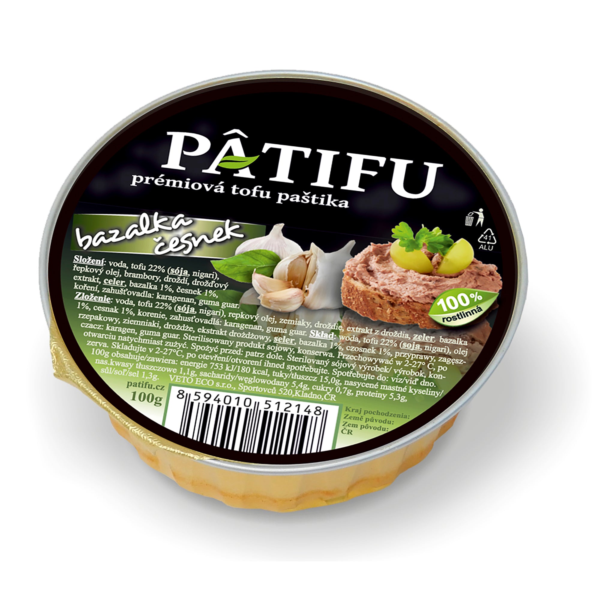 Alternativa paštiky PATIFU bazalka a česnek 100 g VETO ECO Alternativa paštiky PATIFU bazalka a česnek 100 g VETO ECO