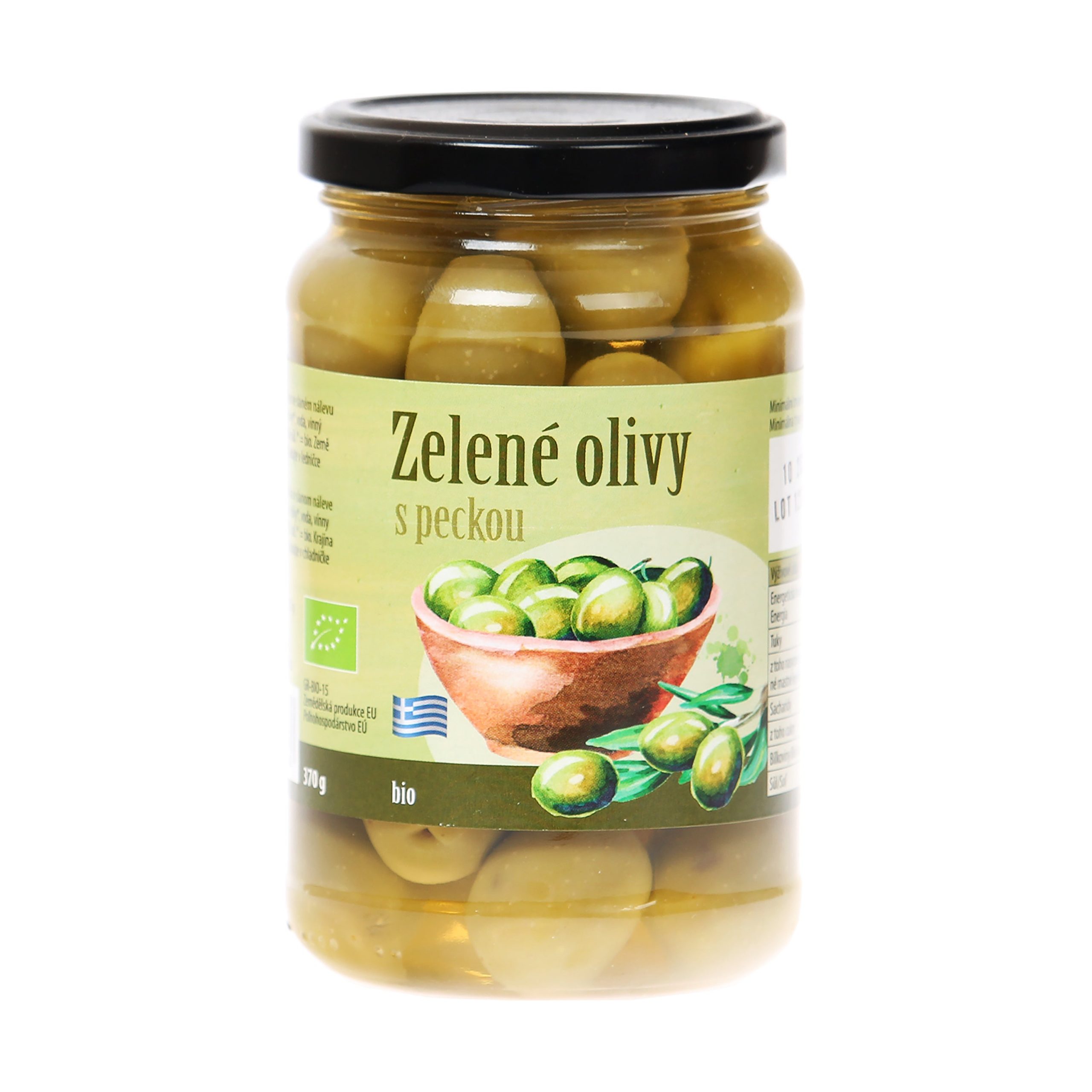 Olivy zelené s peckou v nálevu 370 g BIO   BIO NEBIO