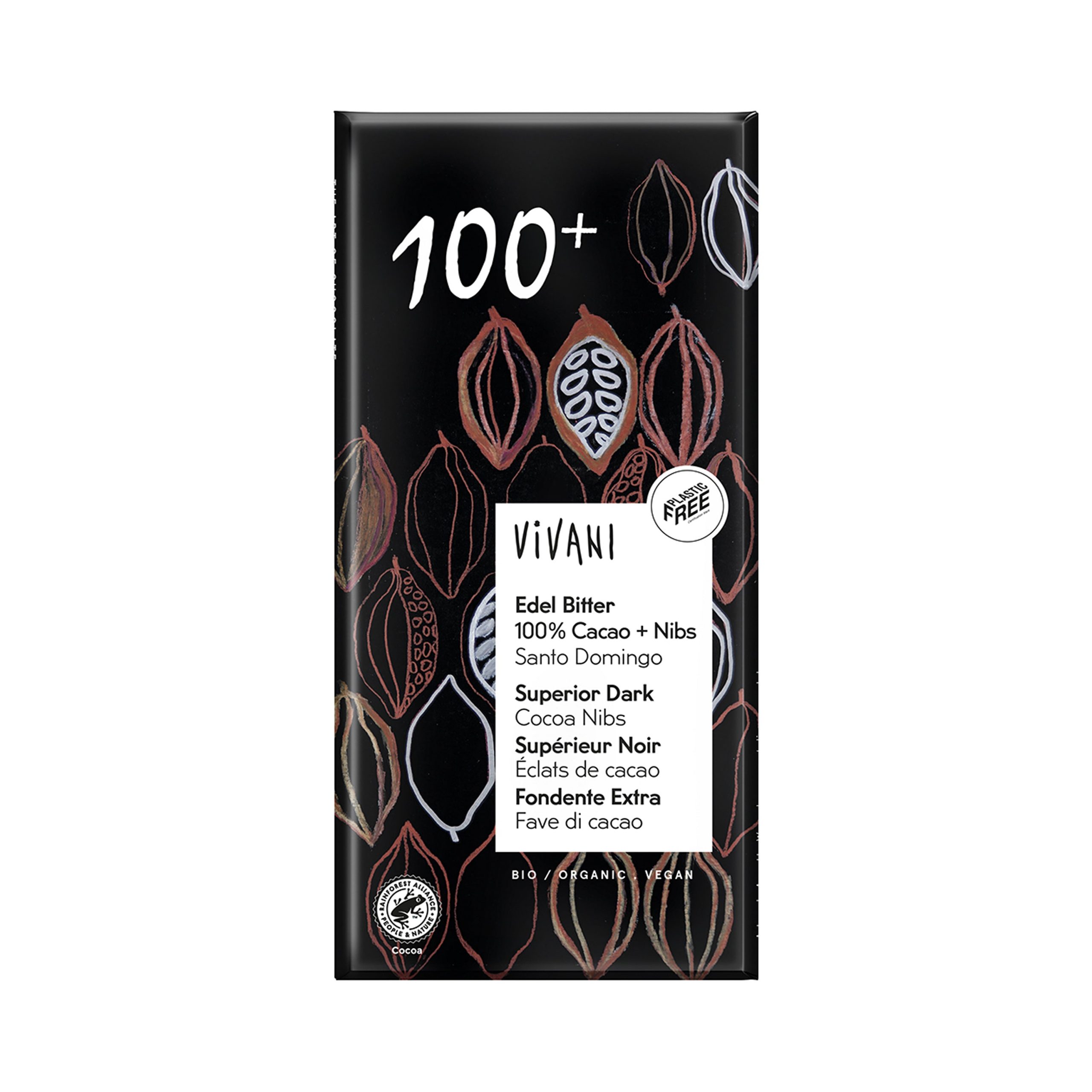 Hořká s kousky kakaa 100 % 80 g BIO   VIVANI Hořká s kousky kakaa 100 % 80 g BIO   VIVANI