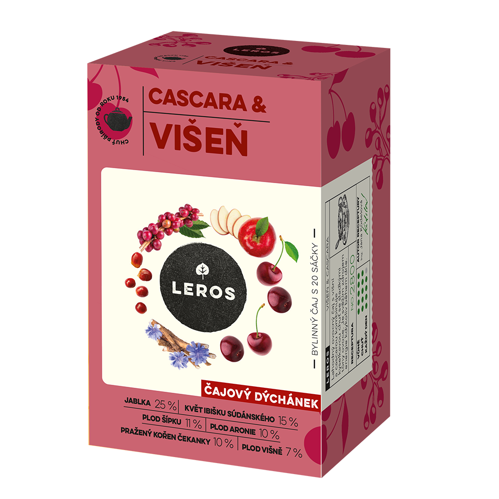 LEROS Čajový dýchánek Višeň & Cascara – nálev. sáčky (20 x 2 g) – s přirozeným obsahem kofeinu LEROS Čajový dýchánek Višeň & Cascara - nálev. sáčky (20 x 2 g) - s přirozeným obsahem kofeinu