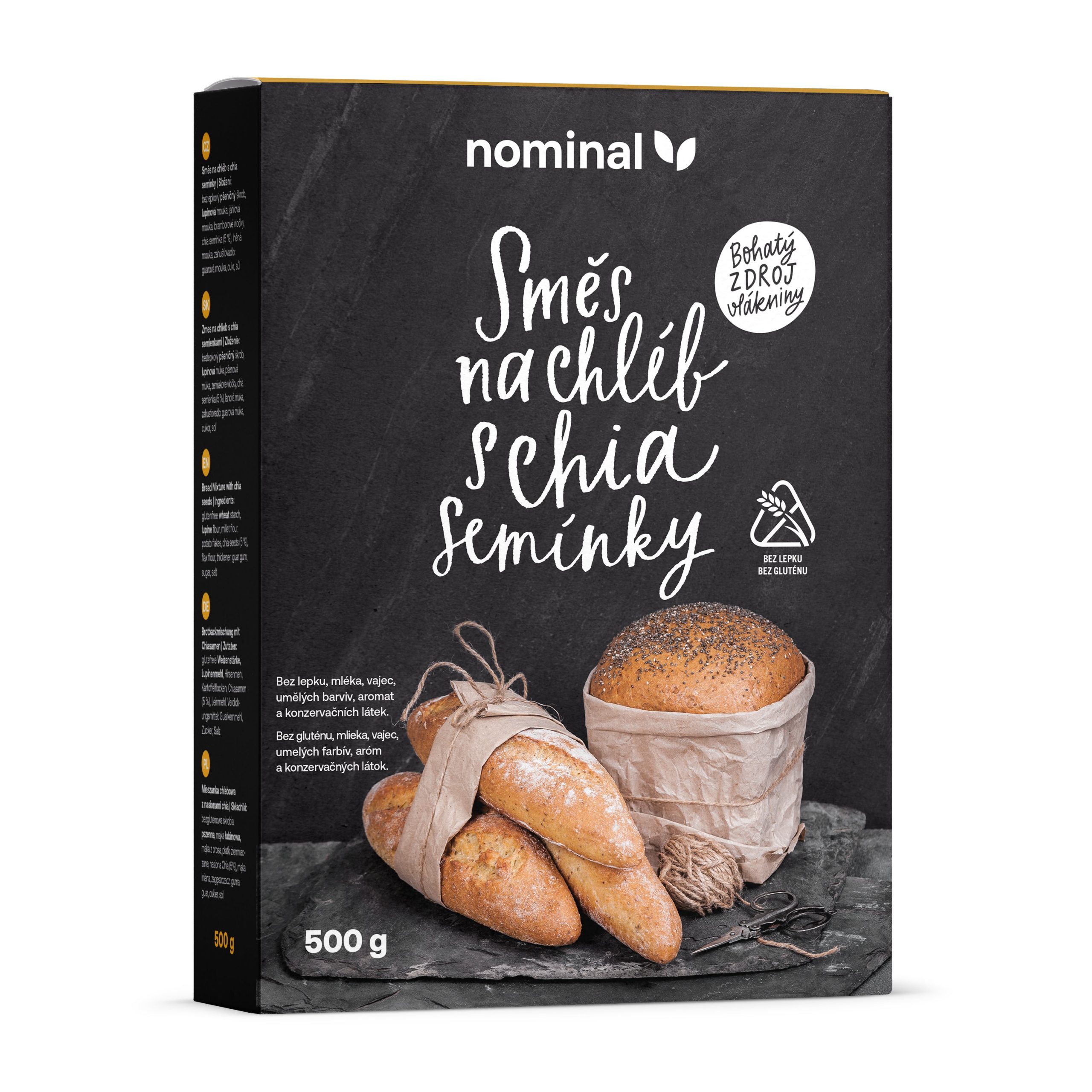Směs na chléb s chia semínky bezlepková 500 g NOMINAL Směs na chléb s chia semínky bezlepková 500 g NOMINAL