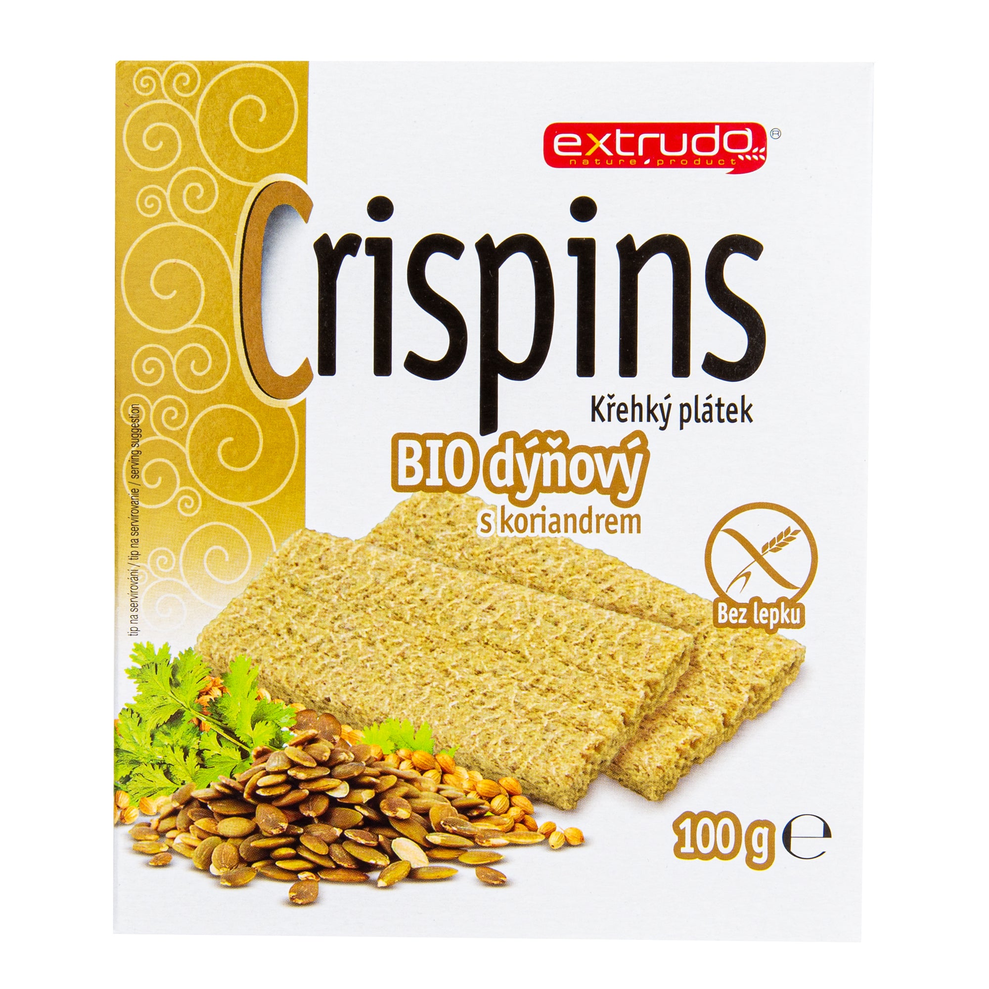Chlebíček dýňový s koriandrem Crispins bezlepkový 100 g BIO EXTRUDO Chlebíček dýňový s koriandrem Crispins bezlepkový 100 g BIO EXTRUDO