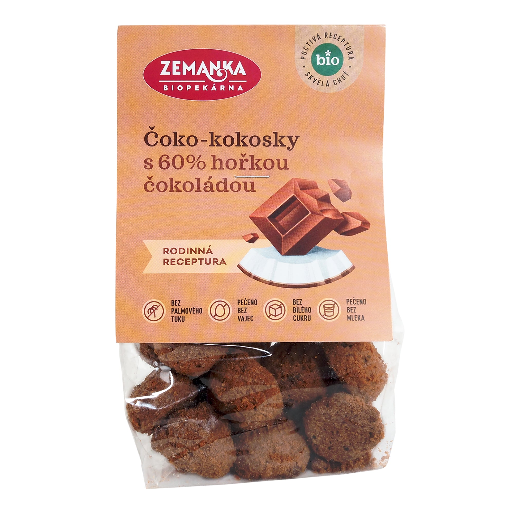 Zemanka Čoko-kokosky s 60% hořkou čokoládou BIO (100 g) – návykové veganské mlsání Zemanka Čoko-kokosky s 60% hořkou čokoládou BIO (100 g) - návykové veganské mlsání