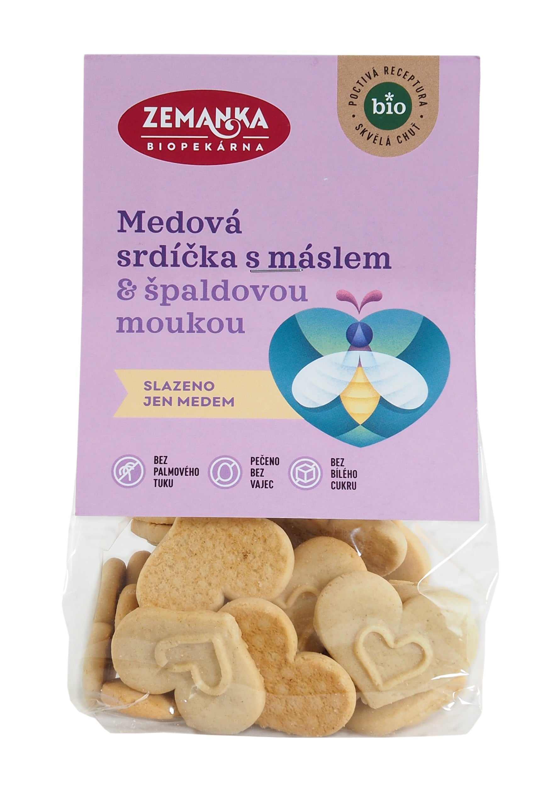 Zemanka Špaldová medová srdíčka s máslem BIO (100 g) – slazené pouze medem Zemanka Špaldová medová srdíčka s máslem BIO (100 g) - slazené pouze medem