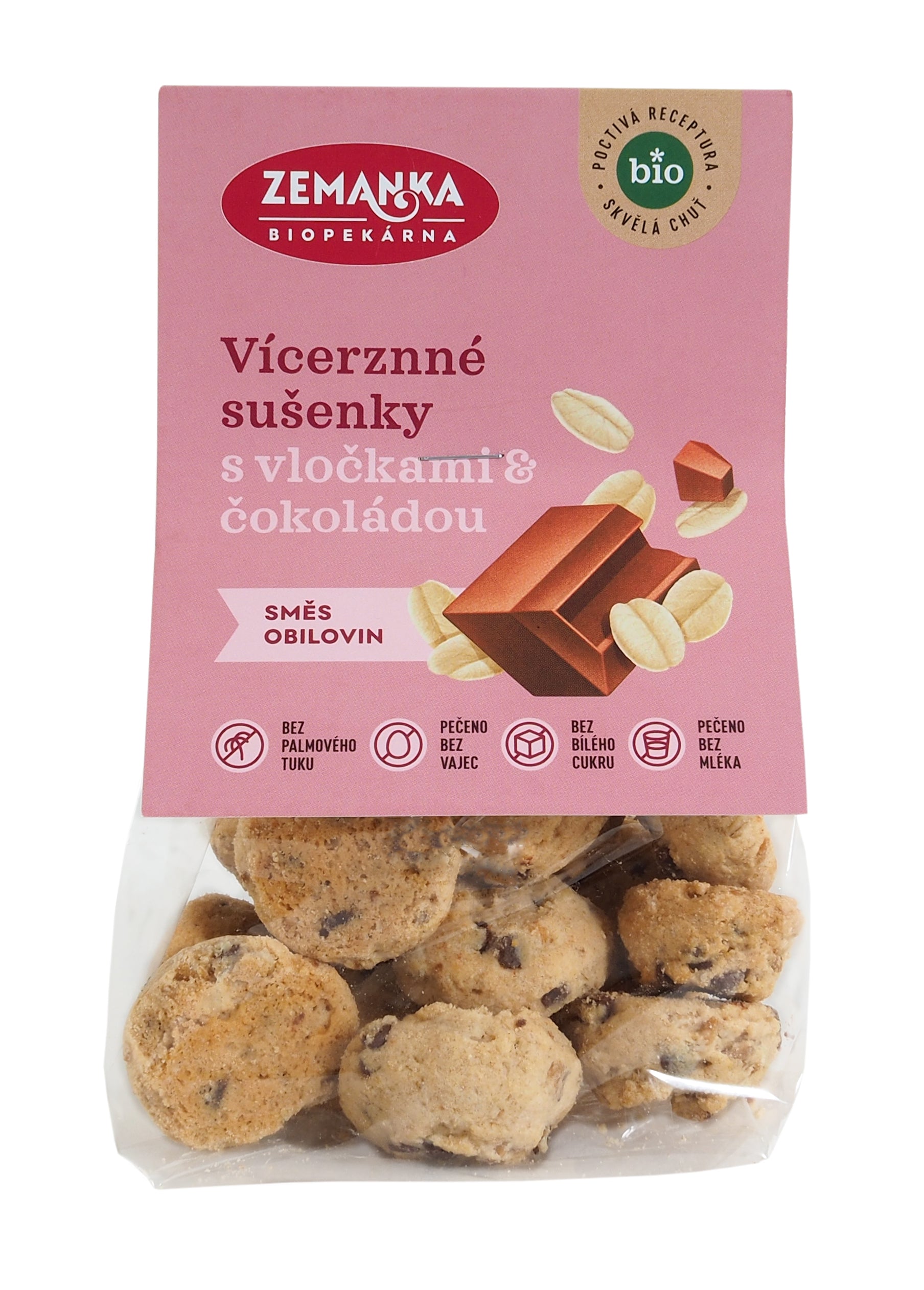 Zemanka Vícezrnné sušenky s vločkami a čokoládou BIO (100 g) – se směsí obilovin a 60% čokoládou Zemanka Vícezrnné sušenky s vločkami a čokoládou BIO (100 g) - se směsí obilovin a 60% čokoládou