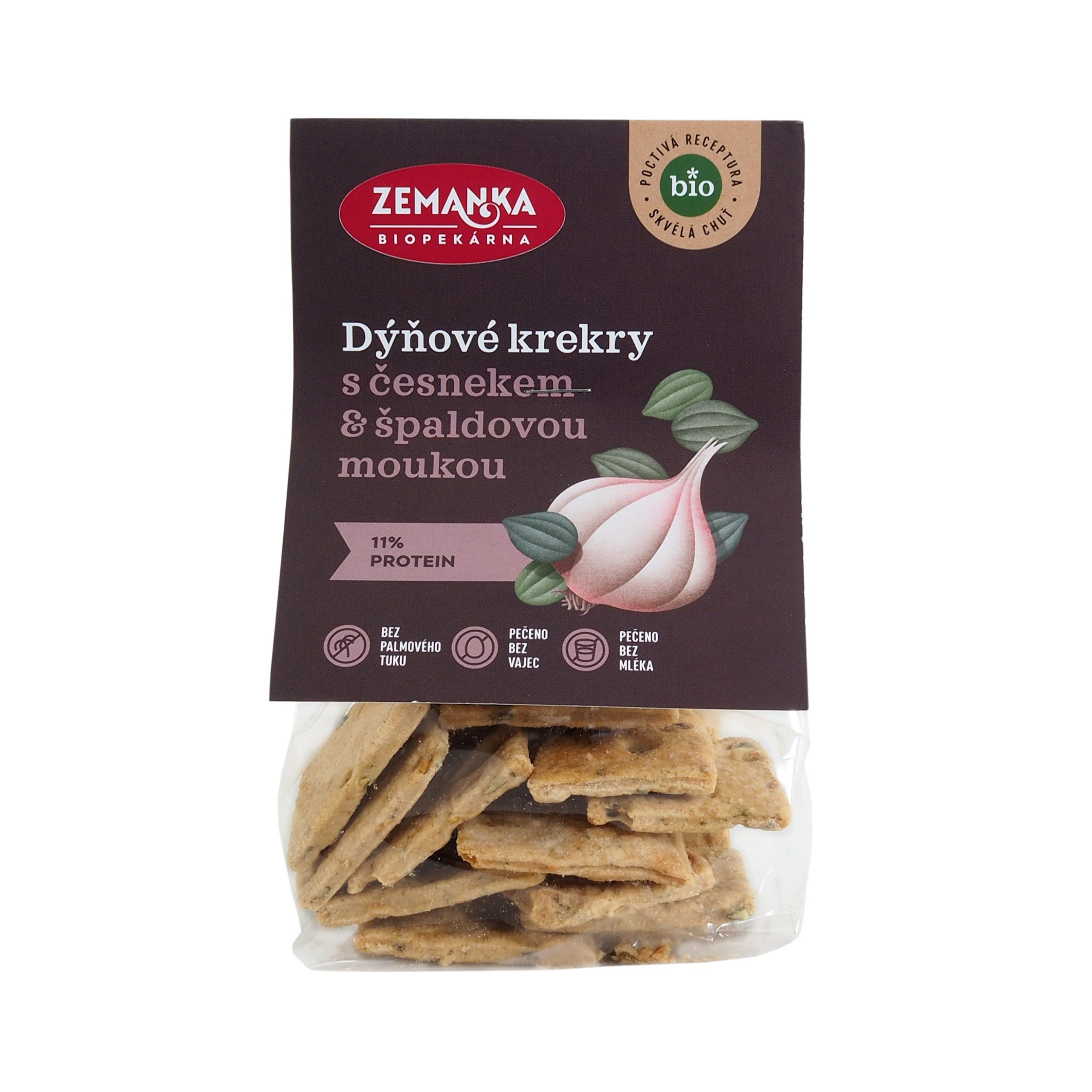 Zemanka Špaldové krekry s dýňovým semínkem a česnekem BIO (100 g) – slané veganské mlsání s 11 % bílkovin Zemanka Špaldové krekry s dýňovým semínkem a česnekem BIO (100 g) - slané veganské mlsání s 11 % bílkovin