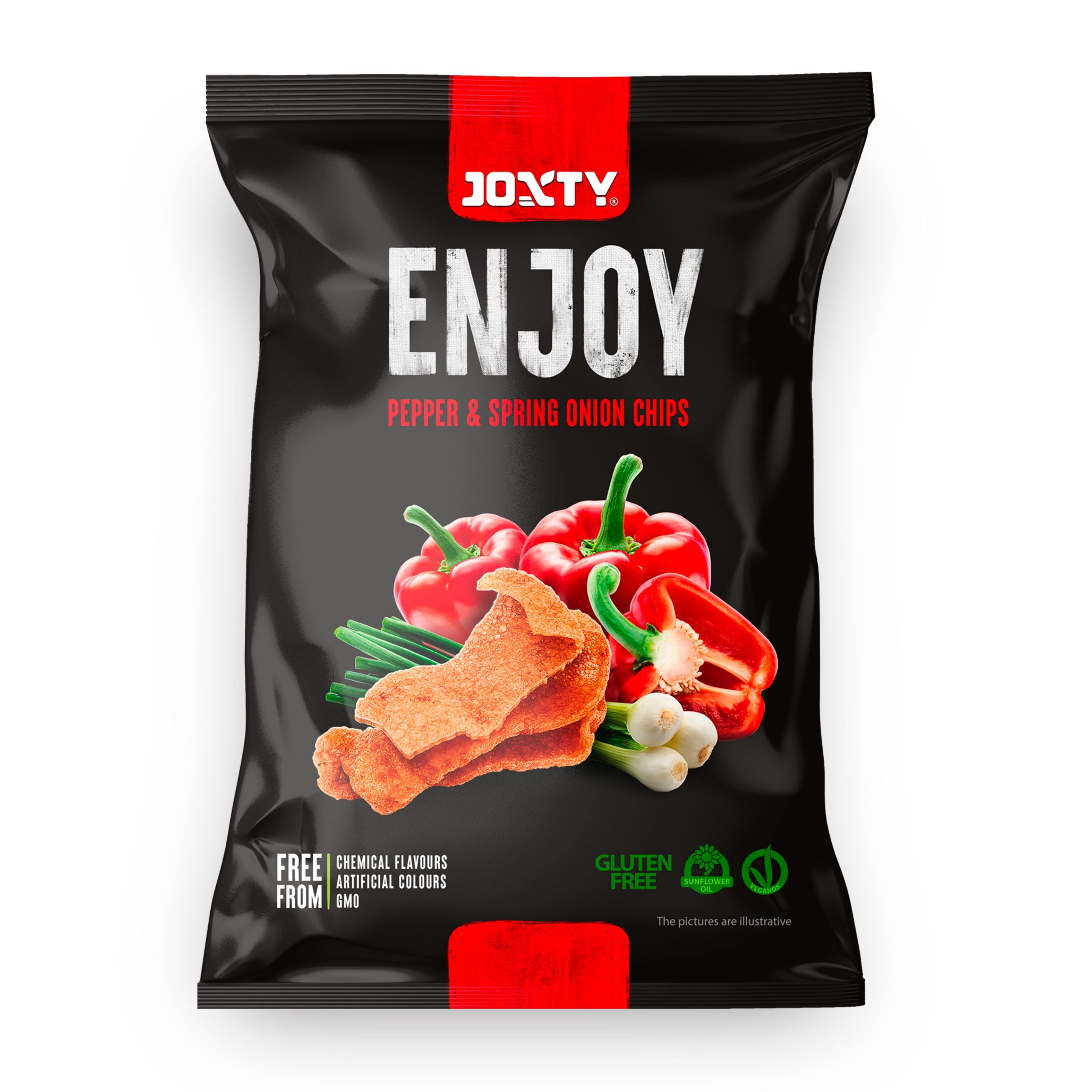 Chipsy bramborové s červenou paprikou a jarní cibulkou 40 g JOXTY ENJOY CHIPS Chipsy bramborové s červenou paprikou a jarní cibulkou 40 g JOXTY ENJOY CHIPS