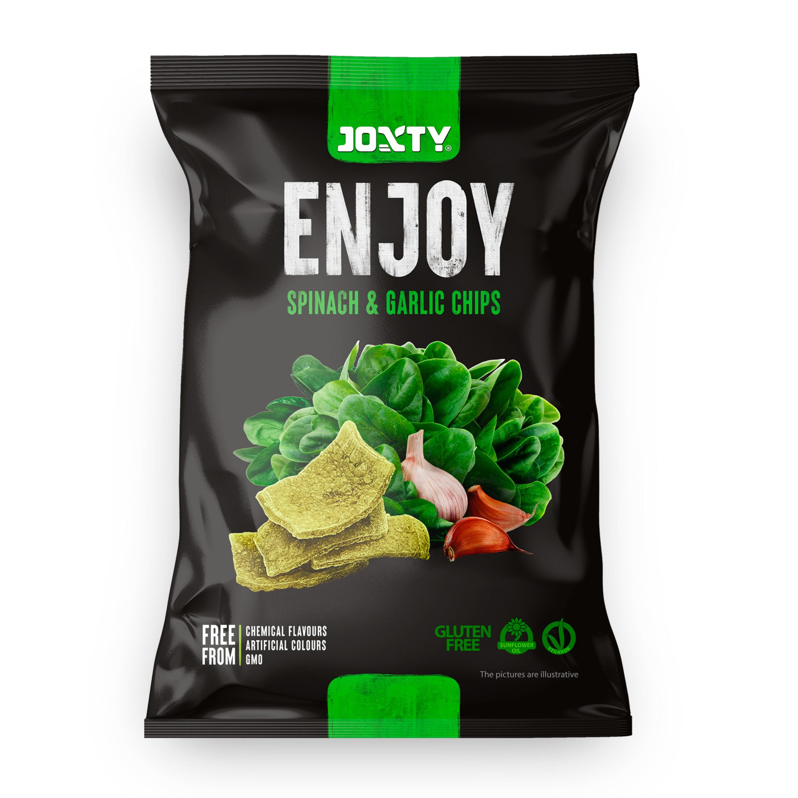 Chipsy bramborové se špenátem a česnekem 40 g JOXTY ENJOY CHIPS Chipsy bramborové se špenátem a česnekem 40 g JOXTY ENJOY CHIPS