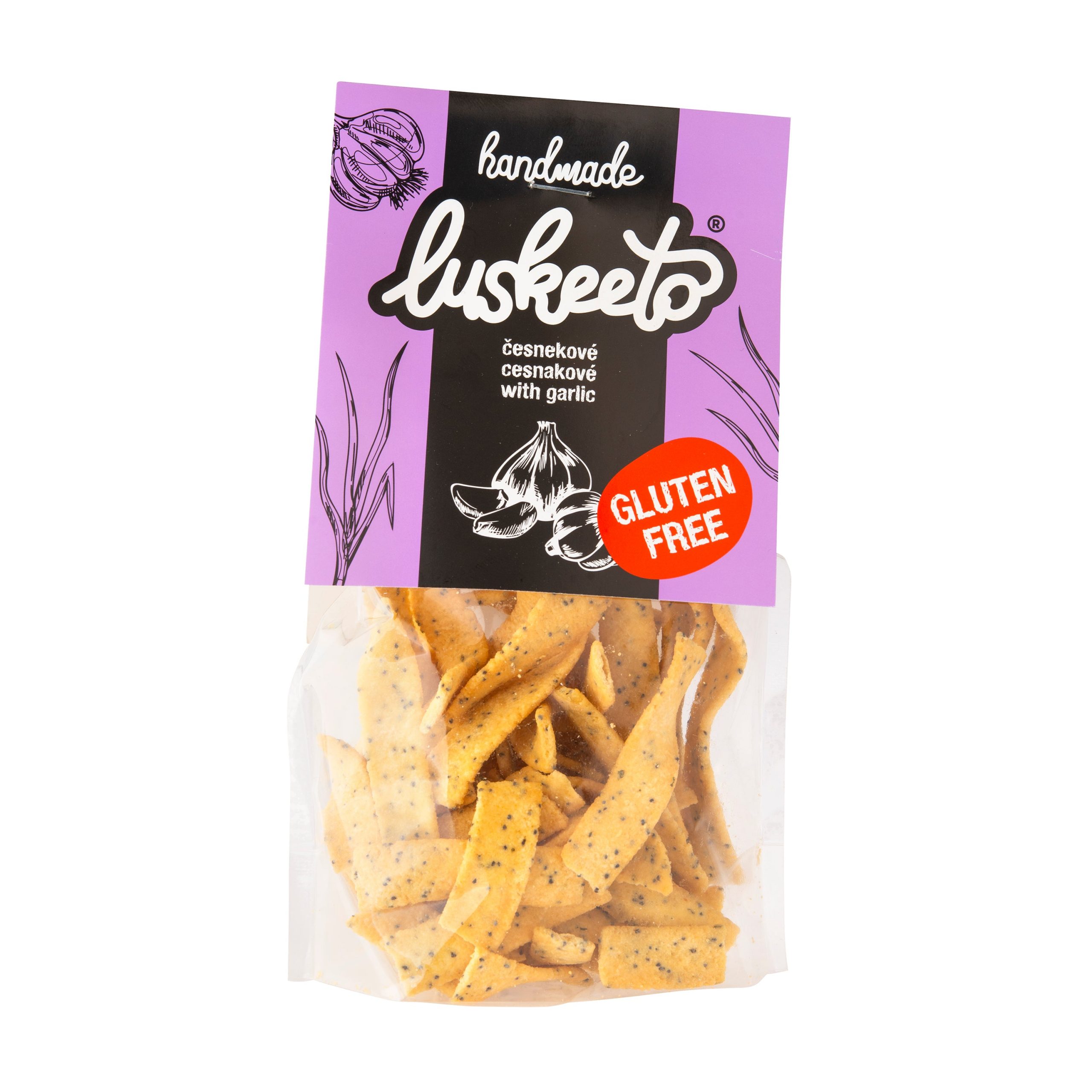 Krekry luštěninové s česnekem 70 g LUSKEETO Krekry luštěninové s česnekem 70 g LUSKEETO