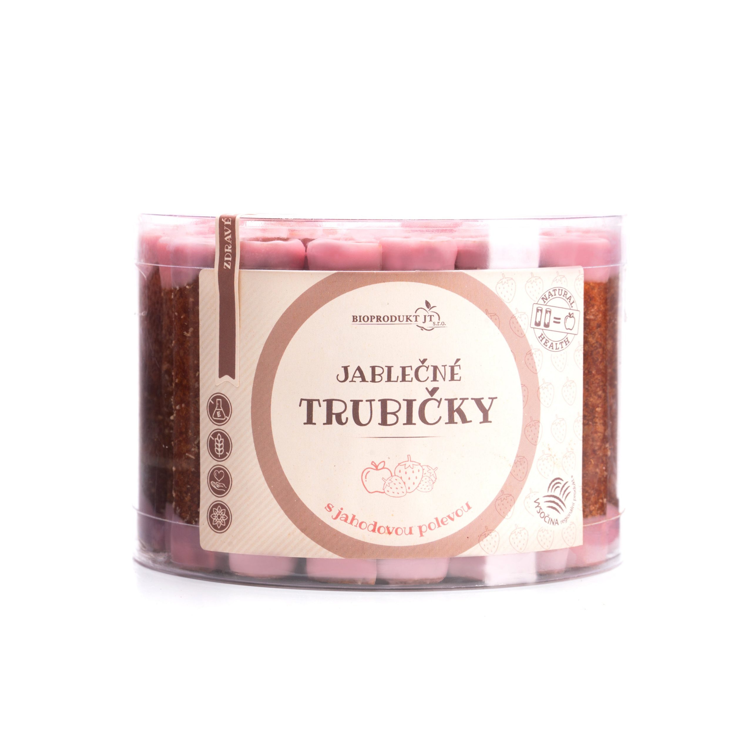 Trubičky jablečné s jahodovým jogurtem dóza 540 g BIOPRODUKT JT Trubičky jablečné s jahodovým jogurtem dóza 540 g BIOPRODUKT JT