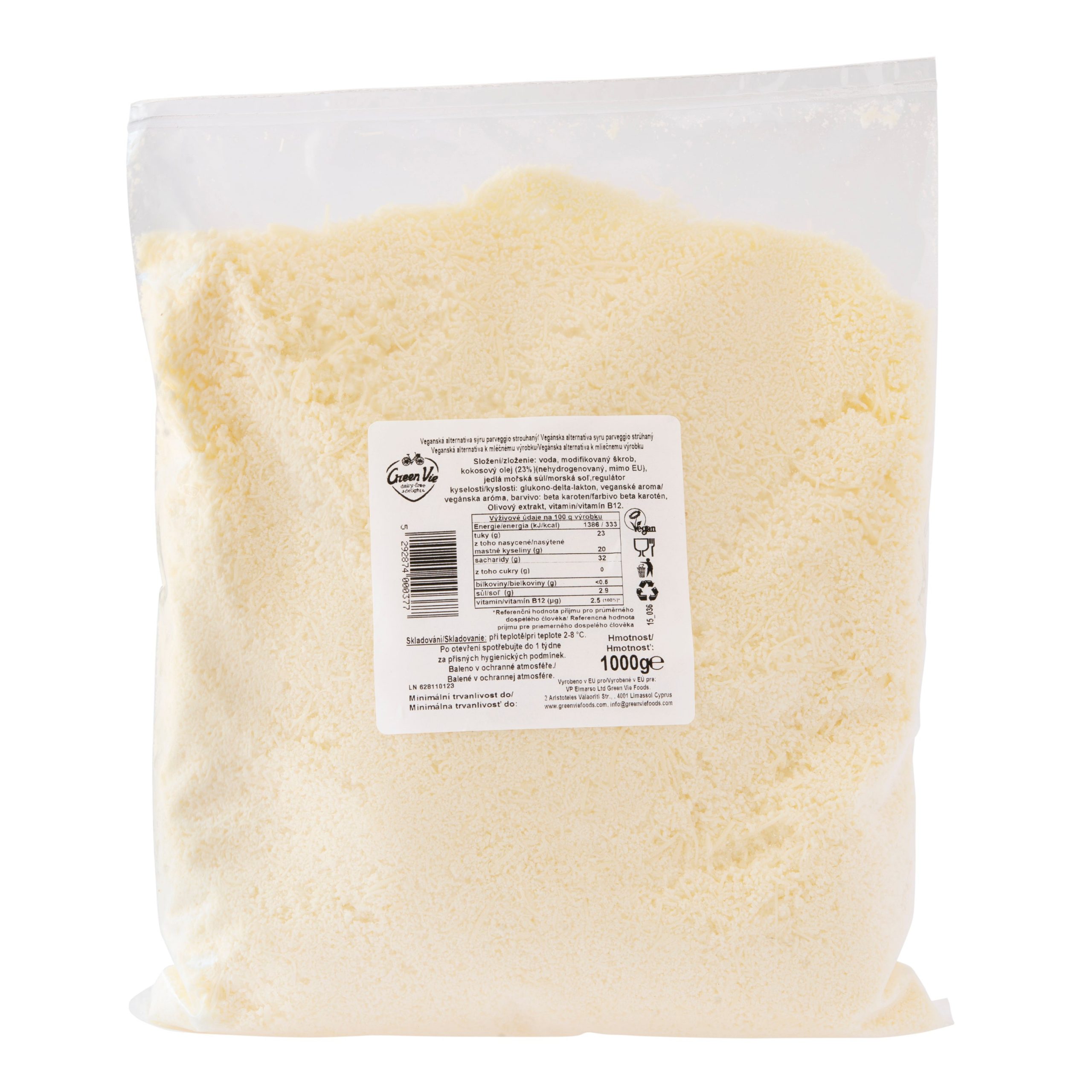 Strouhaný s příchutí parmazánu 1 kg GREENVIE Strouhaný s příchutí parmazánu 1 kg GREENVIE