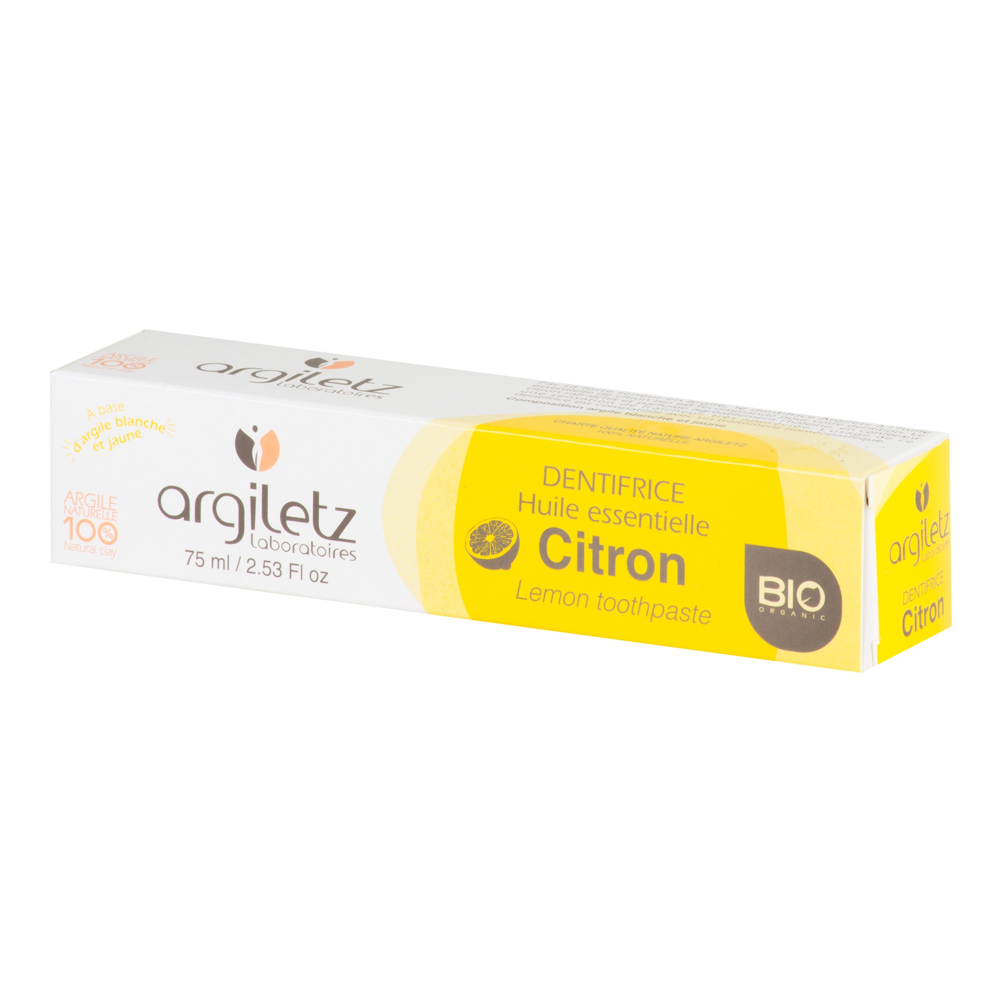 Zubní pasta s bílým a žlutým jílem citron 75 ml BIO ARGILETZ Zubní pasta s bílým a žlutým jílem citron 75 ml BIO ARGILETZ