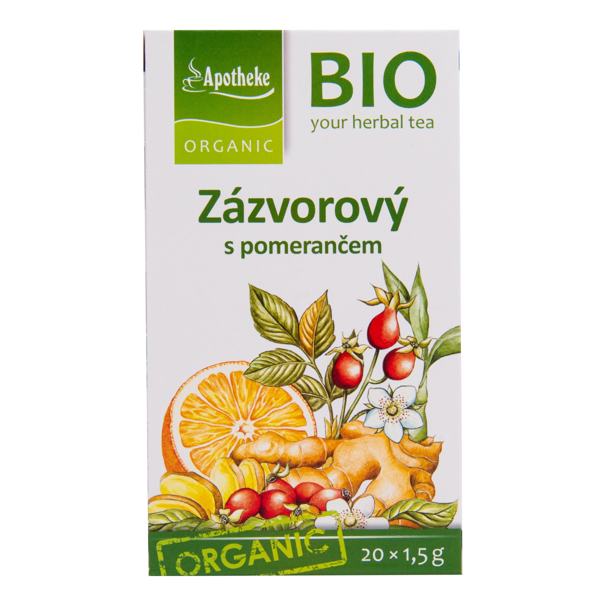 Apotheke Bylinný čaj Zázvorový s pomerančem BIO – nálev. sáčky (20 x 1 Apotheke Bylinný čaj Zázvorový s pomerančem BIO - nálev. sáčky (20 x 1