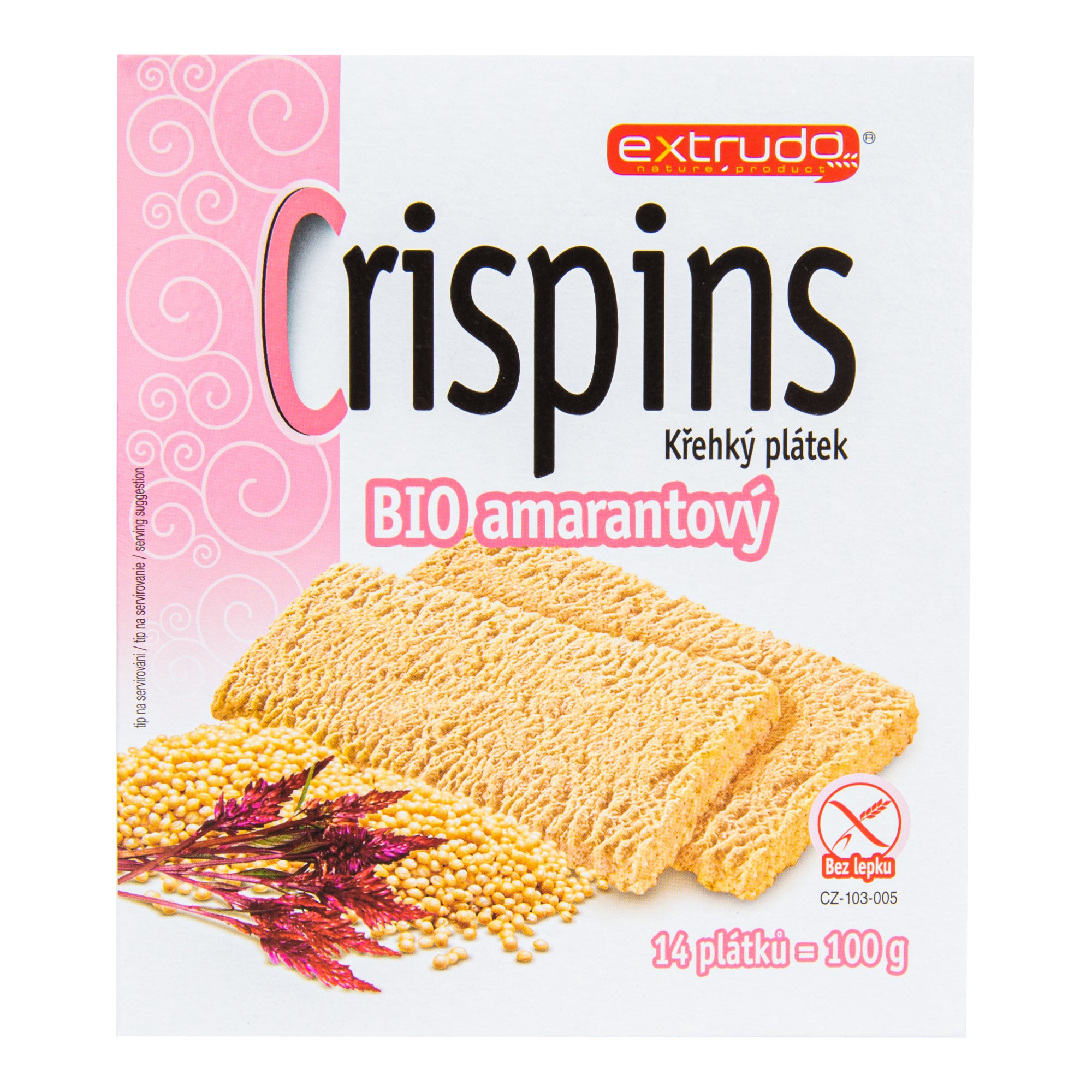 Chlebíček kukuřičný s amarantem Crispins bezlepkový 100 g BIO EXTRUDO Chlebíček kukuřičný s amarantem Crispins bezlepkový 100 g BIO EXTRUDO