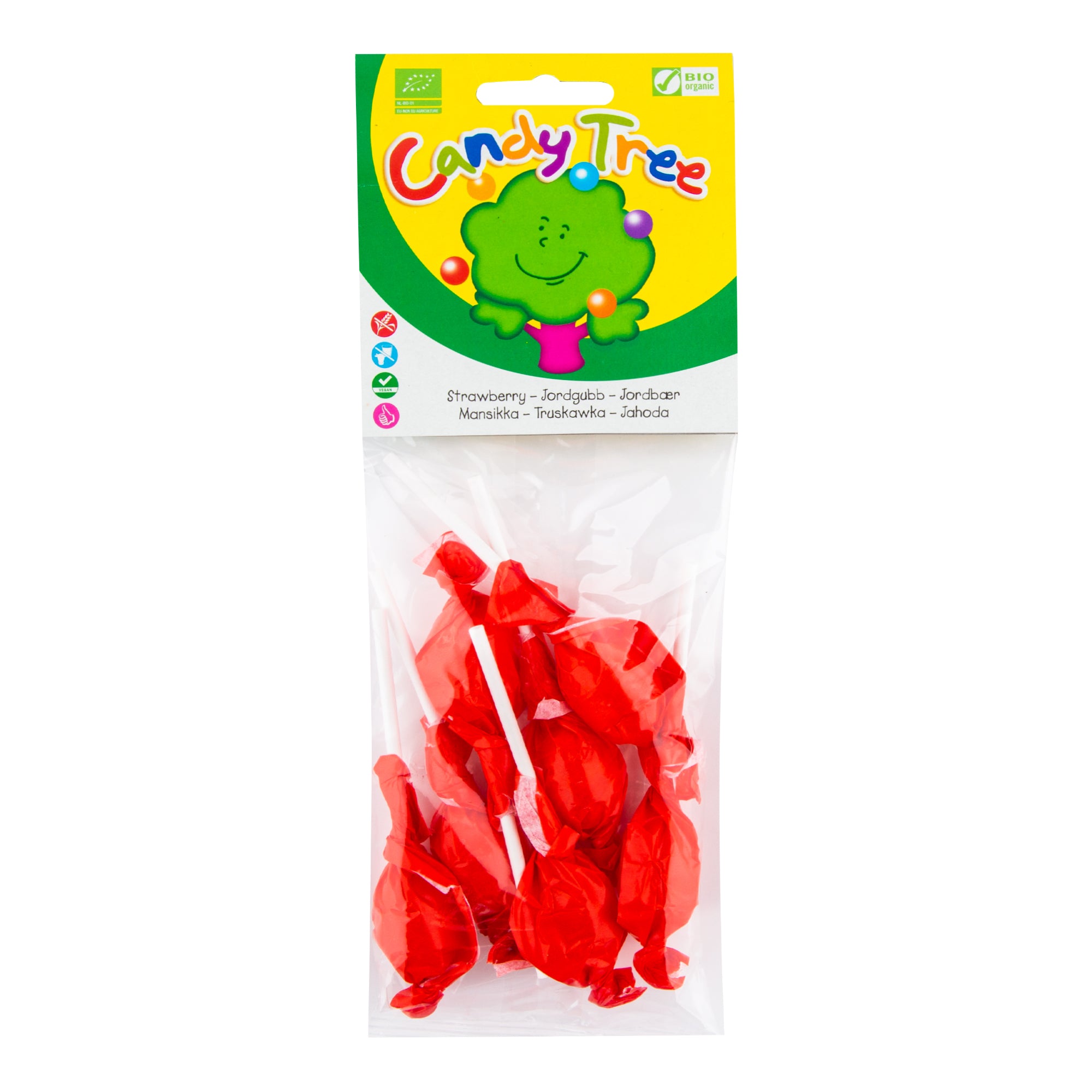 Lízátka s příchutí jahoda bezlepková 7×10 g BIO CANDY TREE Lízátka s příchutí jahoda bezlepková 7x10 g BIO CANDY TREE