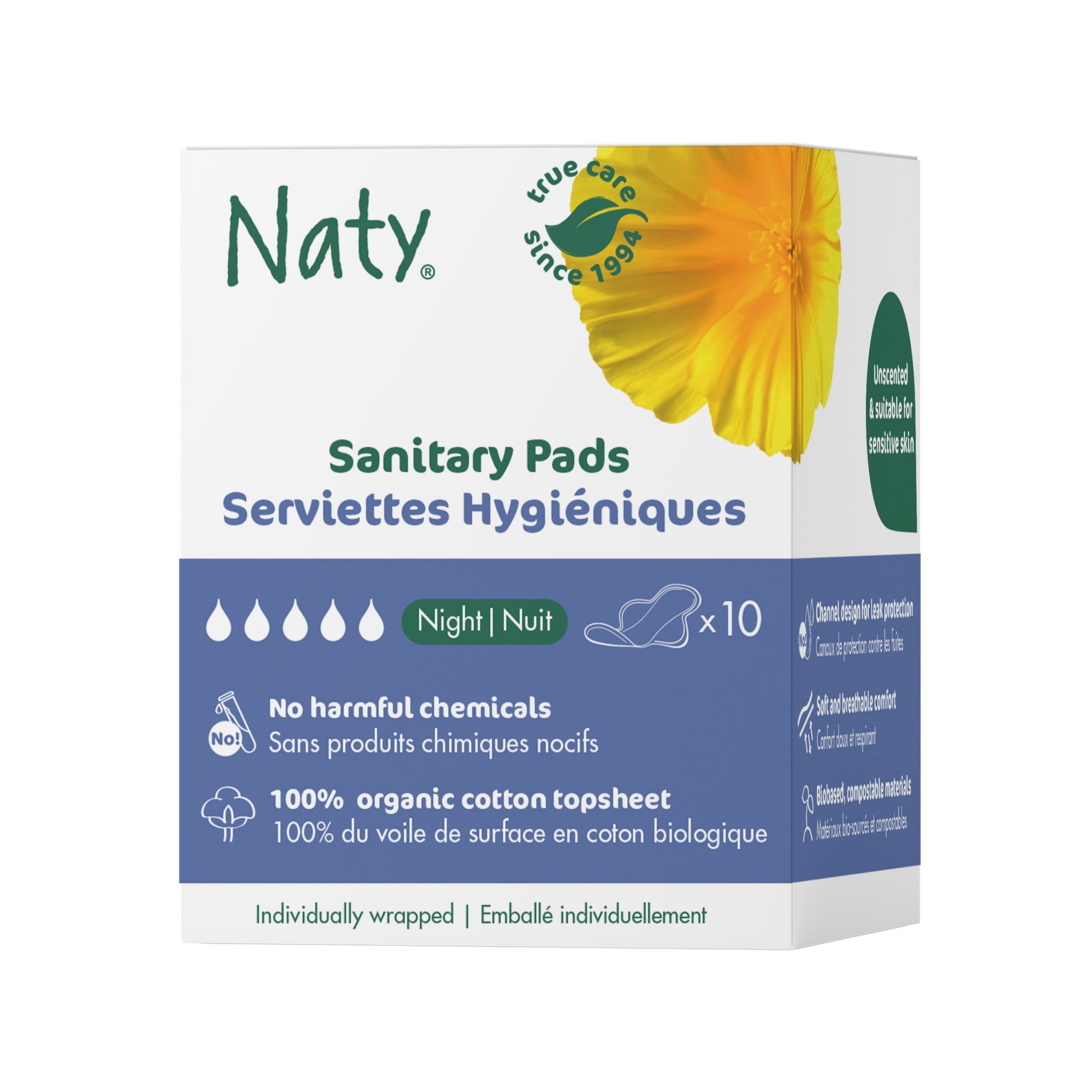 Naty Dámské vložky s křidélky – noční (10 ks) – savost 5 kapiček Naty Dámské vložky s křidélky - noční (10 ks) - savost 5 kapiček