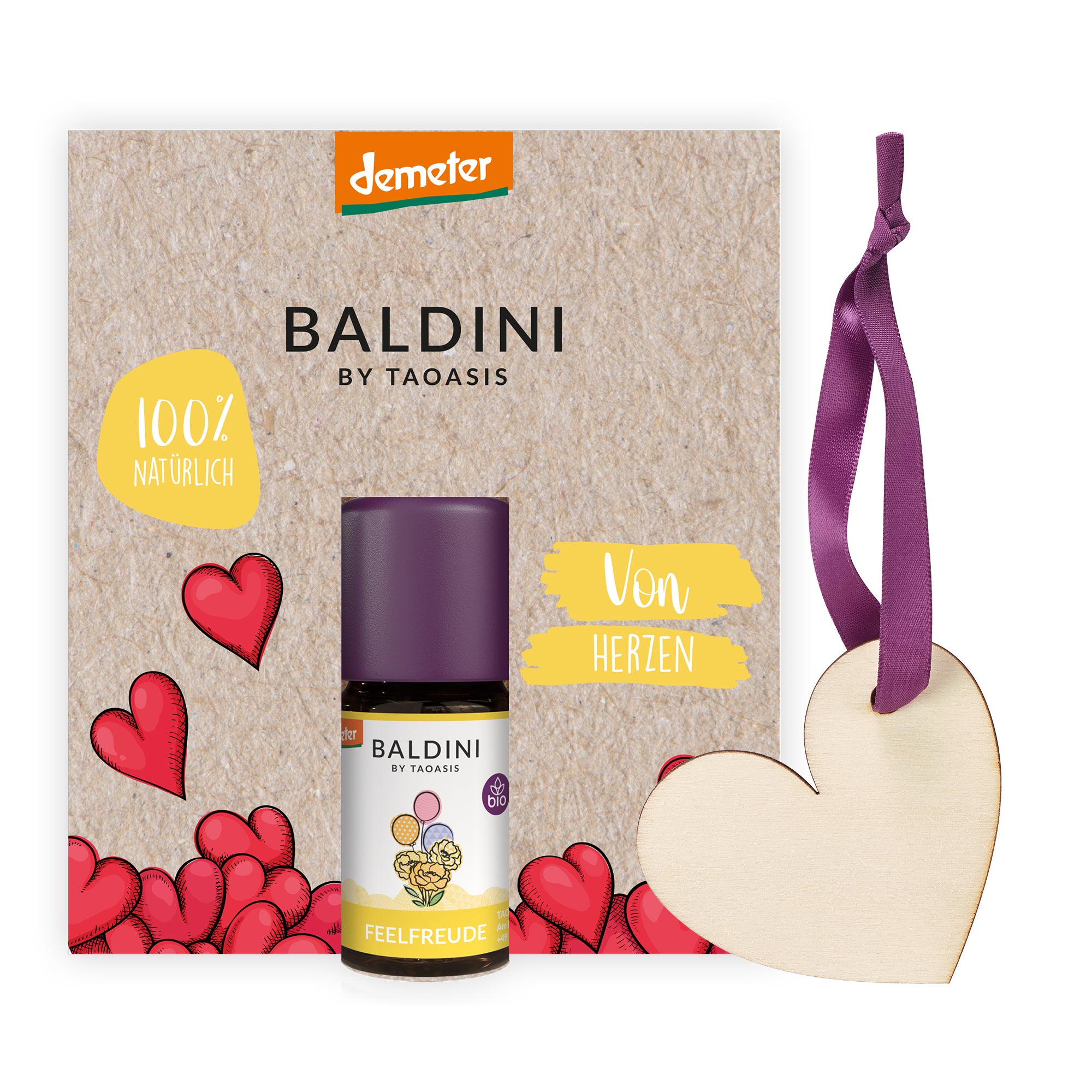 TAOASIS Baldini Aroma mini set From the Heart BIO (5 ml) – dřevěná visačka jako difuzér TAOASIS Baldini Aroma mini set From the Heart BIO (5 ml) - dřevěná visačka jako difuzér